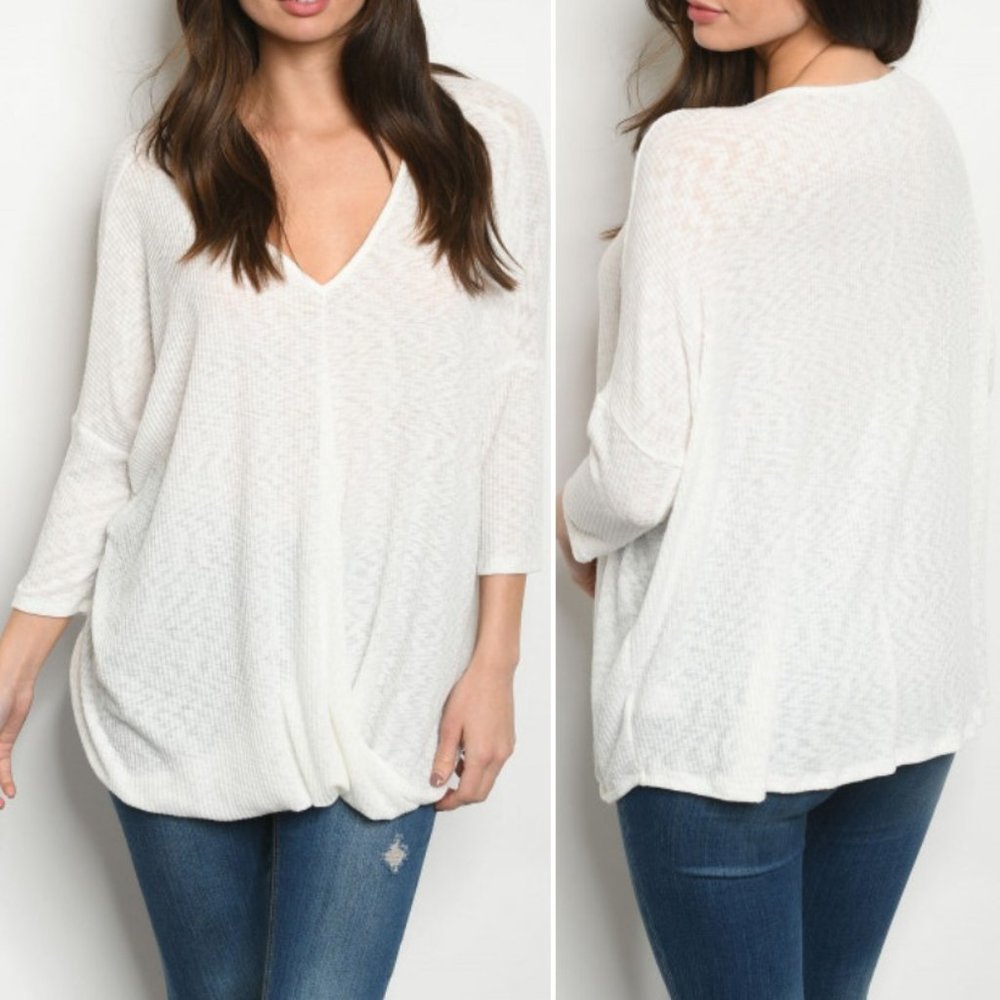 IVORY RIBBED TUNIC TOP